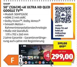 Hofer SHARP 50“ (126CM) 4K ULTRA HD QLED GOOGLE TV Angebot
