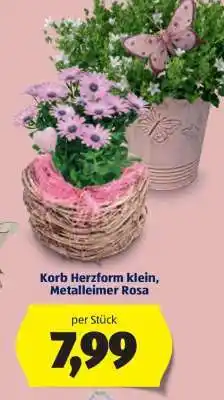 Hofer Korb Herzform klein, Metalleimer Rosa Angebot