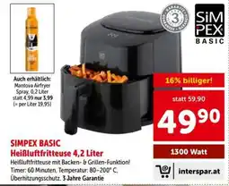 Interspar SIMPEX Basic Heißluftfritteuse 4,2 Liter Angebot