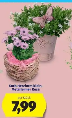 Hofer Korb Herzform klein, Metalleimer Rosa Angebot