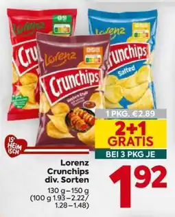 Billa Lorenz Crunchips div. Sorten Angebot
