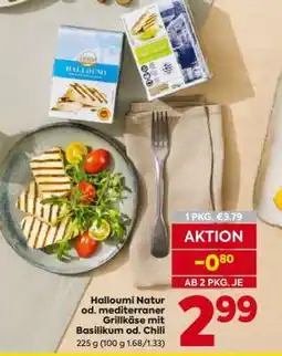 Billa Halloumi Natur od. mediterraner Grillkäse mit Basilikum od. Chili Angebot