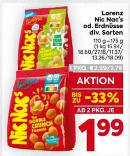 Billa Lorenz Nic Nac’s od. Erdnüsse div. Sorten Angebot