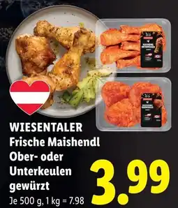 Lidl Wiesentaler Frische Maishendl Ober- oder Unterkeulen gewürzt Angebot