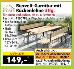Norma Bierzelt-Garnitur mit Rückenlehne 3tlg Angebot
