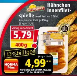 Norma Gut Langenhof Hähnchen Innenfiletspieße Angebot