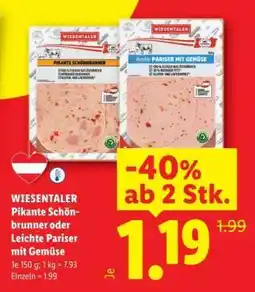 Lidl Wiesentaler Pikante Schönbrunner oder Leichte Pariser mit Gemüse Angebot