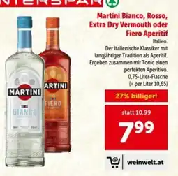 Interspar Martini bianco, rosso, extra dry vermouth oder fiero aperitif Angebot