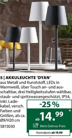 Dehner 5 akkuleuchte 'dyan' Angebot