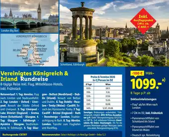 Lidl Reisen Vereinigtes Königreich & Irland Rundreise Angebot
