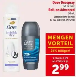 Interspar Dove Deospray oder Roll-on Advanced Angebot