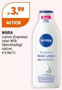 Müller Nivea lotion (express) oder milk (reichhaltig) Angebot