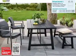 Bauhaus Beispiel-Kombi 1: Diningtisch 'Melina' mit 2x Stapelsessel, 2x Sitzauflage 'Solo' und Sitzbank 'Melina' Angebot