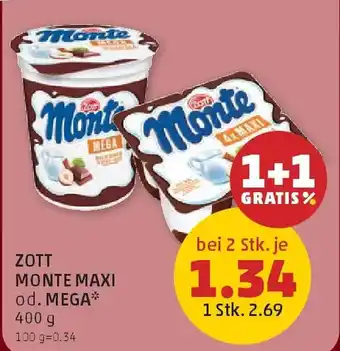 PENNY Zott monte maxi od. mega Angebot