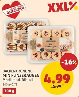 PENNY Bäckerkrönung mini-linzeraugen marille od. ribisel Angebot