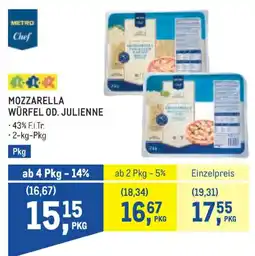 Metro Mozzarella würfel od. julienne Angebot