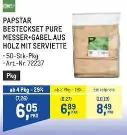 Metro Papstar besteckset pure messer+gabel aus holz mit serviette Angebot