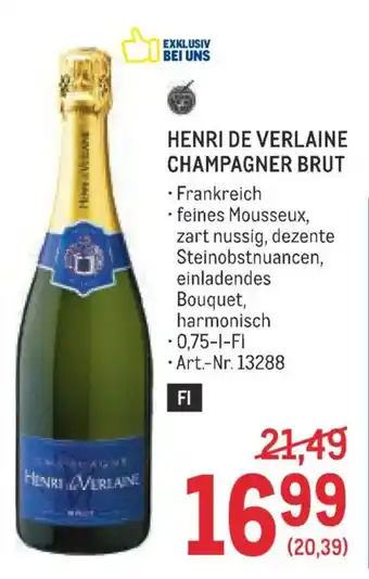 Metro Henri de verlaine champagner brut Angebot