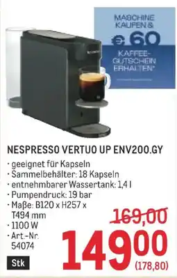Metro Nespresso vertuo up env200.gy Angebot