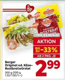 Billa Berger Original od. Käse-Rostbratwürstel Angebot