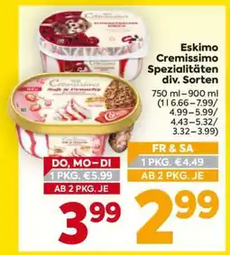 Billa Eskimo Cremissimo Spezialitäten div. Sorten Angebot