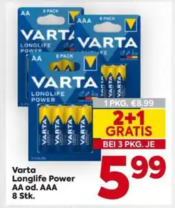 Billa Varta Longlife Power AA od. AAA 8 Stk Angebot