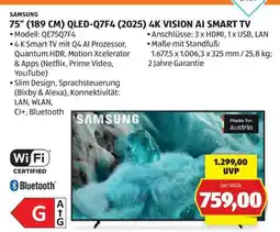 Hofer 75 (189 CM) QLED-Q7F4 (2025) 4K VISION AI SMART TV Angebot