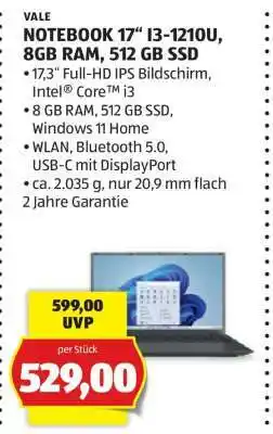 Hofer NOTEBOOK 17“ I3-1210U, 8GB RAM, 512 GB SSD Angebot