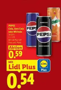 Lidl PEPSI Cola, Zero Cola oder Mirinda Angebot