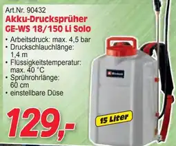 Zgonc Akku-Drucksprüher GE-WS 18/150 Li Solo Angebot