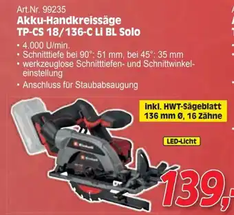Zgonc Akku-Handkreissäge TP-CS 18/136-C LI BL Solo Angebot