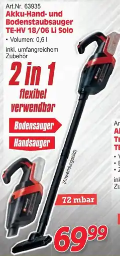 Zgonc Akku-Hand- und Bodenstaubsauger TE-HV 18/06 Li Solo Angebot