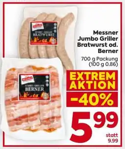 Billa Messner Jumbo Griller Bratwurst od. Berner Angebot