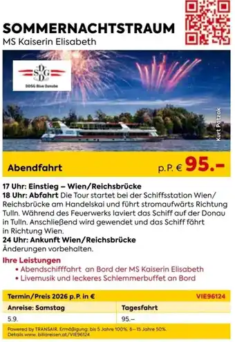 Billa Reisen SOMMERNACHTSTRAUM MS Kaiserin Elisabeth Angebot