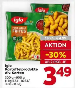 Billa Iglo Kartoffelprodukte div. Sorten Angebot