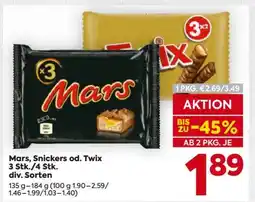 Billa Mars, Snickers od. Twix 3 Stk./4 Stk. div. Sorten Angebot