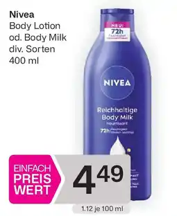 Bipa Nivea Body Lotion od. Body Milk Angebot
