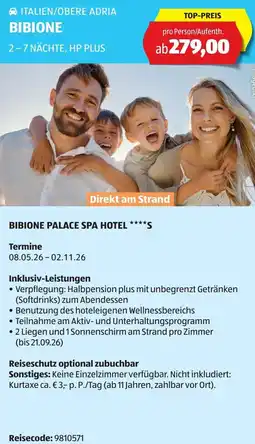 Hofer Reisen Bibione palace spa hotel s Angebot