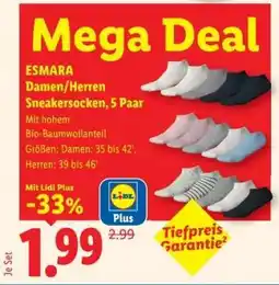 Lidl ESMARA Damen/Herren Sneakersocken, 5 Paar Angebot