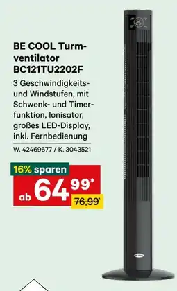Lagerhaus BE COOL Turm- ventilator BC121TU2202F Angebot