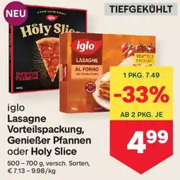 MPreis Iglo lasagne vorteilspackung Genießer Pfannen oder Holy Slice Angebot