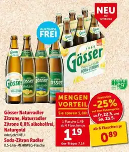 Interspar Gösser naturradler zitrone, naturradler zitrone 0,0% alkoholfrei, naturgold Angebot