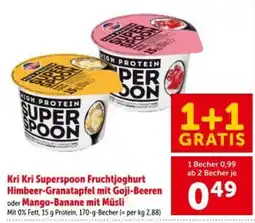Interspar Kri Kri Superspoon Fruchtjoghurt Himbeer-Granatapfel mit Goji-Beeren oder Mango-Banane mit Müsli Angebot