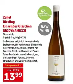 Interspar Zahel riesling ein wildes gläschen biodynamisch Angebot