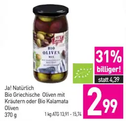 Sutterlüty Ja! natürlich bio griechische oliven mit kräutern oder bio kalamata oliven Angebot