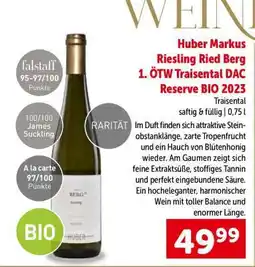 Interspar Huber Markus Riesling Ried Berg 1. ÖTW Traisental DAC Reserve BIO 2023 Angebot