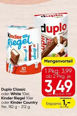 Spar Duplo classic oder white 10er, kinder riegel 10er oder kinder country Angebot