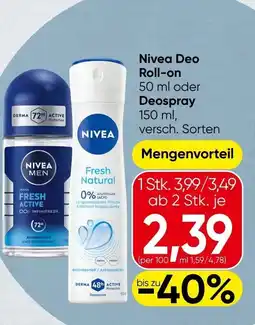 Spar Nivea deo roll-on oder deodorant Angebot