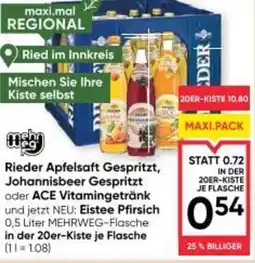 Maximarkt Rieder Apfelsaft Gespritzt, Johannisbeer Gespritzt oder ACE Vitamingetränk Eistee Pfirsich Angebot