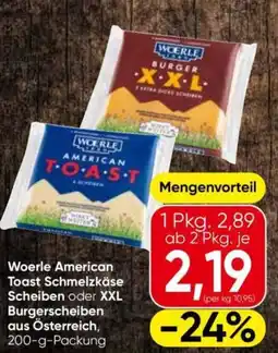 Eurospar Woerle American Toast Schmelzkäse Scheiben oder XXL Burgerscheiben aus Österreich Angebot